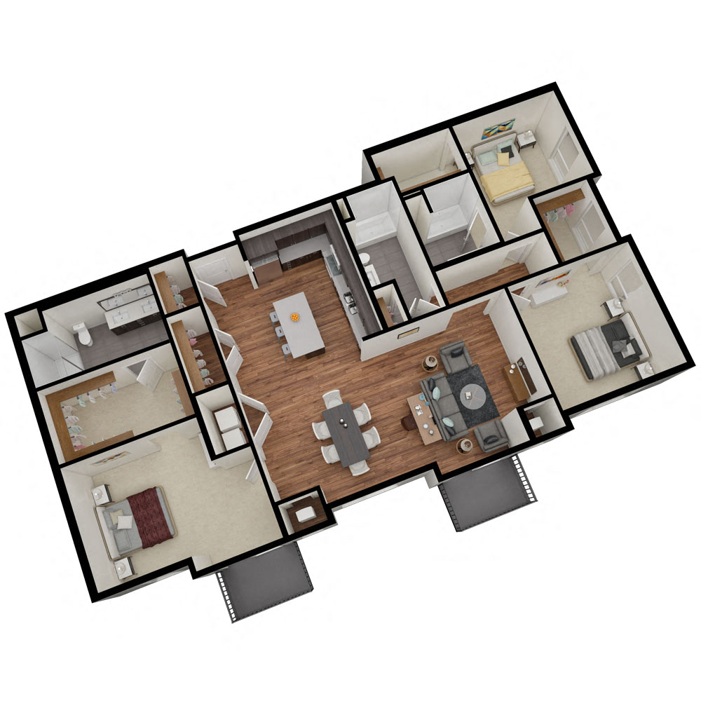 Floor plan for 3 beds, 3 baths, 1679 sqft